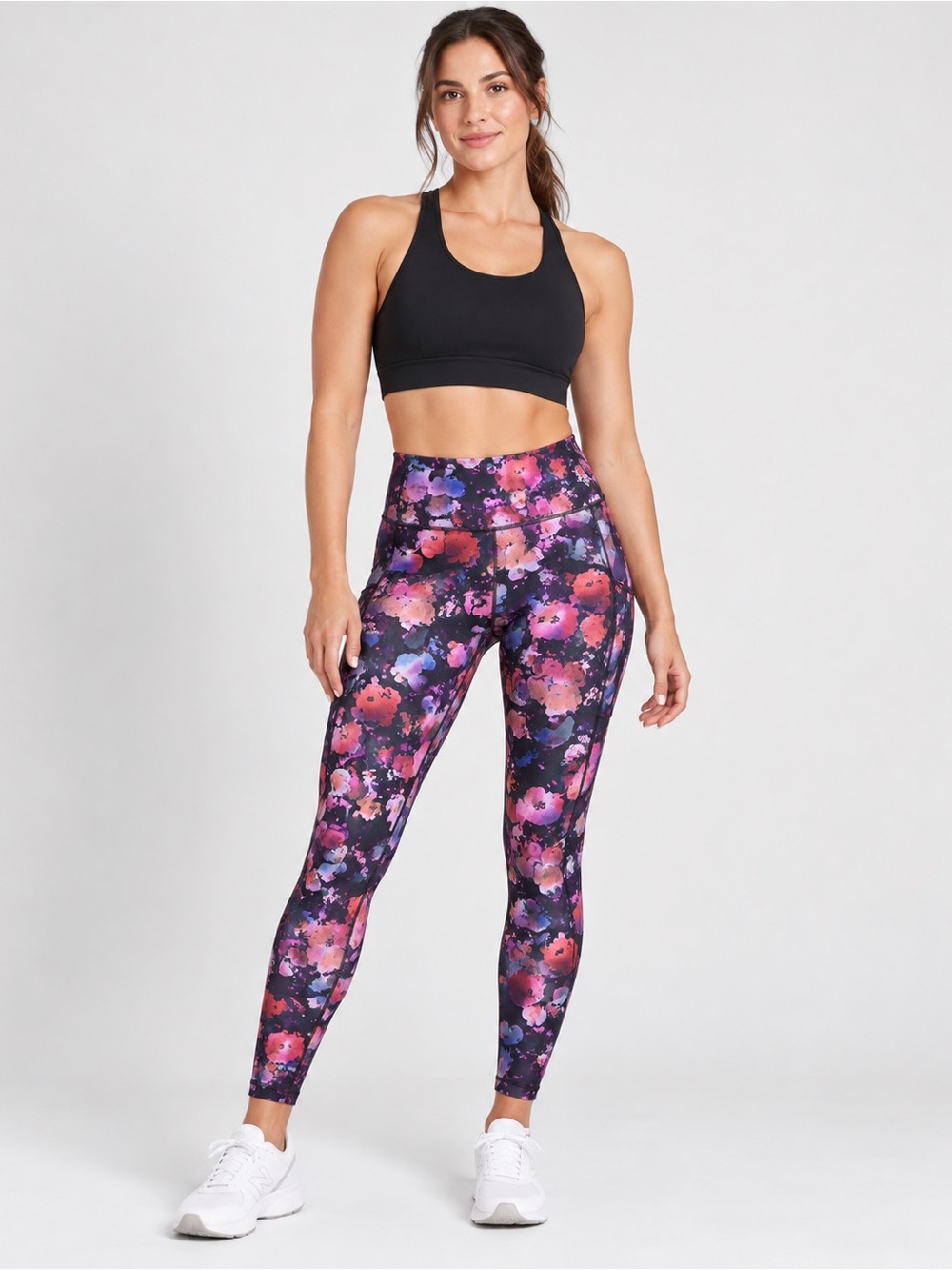 Athleta High-Rise Floral Print Leggings in Black, Pink & Purple